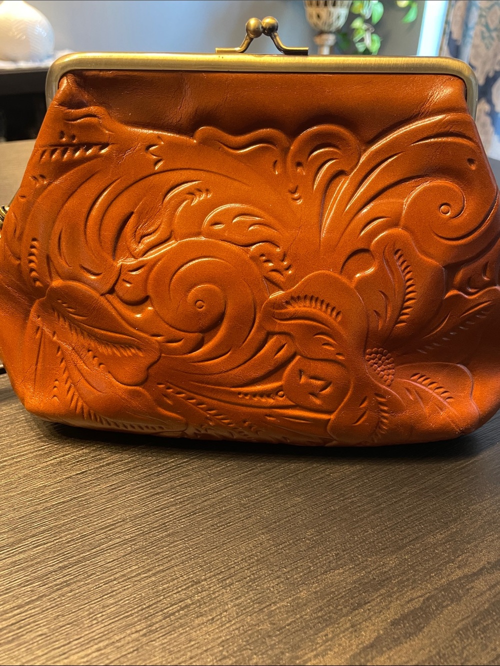 Patricia Nash Embossed Leather Wristlet Clutch - Cognac Brown - Picture 2 of 10